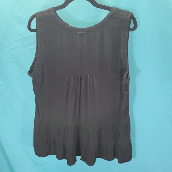Loft Womens Black Sleeveless V-Neck Tiered Tank Top Medium - Picture 5 of 10